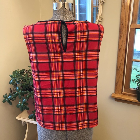 Plaid lace shell tank blouse medium - Picture 3 of 5